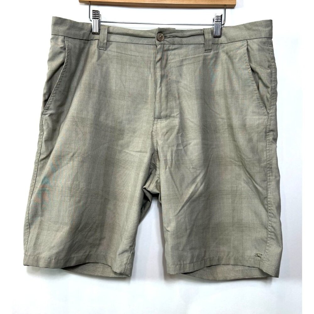 O'Neill Flat Front Shorts Tan Plaid Polyester Viscose Lightweight Size 38